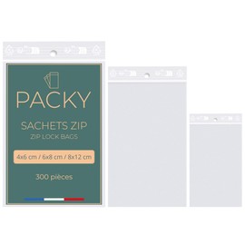 Packy - 300 Zippered Bags - Clear Plastic Bags - Zippered Freezer Bags - Resealable Bags - Small and Large - 4 x 6 cm - 6 x 8 cm - 8 x 12 cm