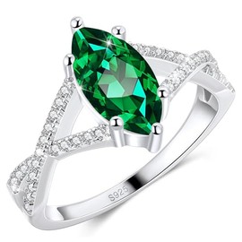 LEXLUNE 1.5CT Solitaire Marquise Cut Engagement Ring For Women, Sterling S925 Silver, May Birthstone Emerald Size 8