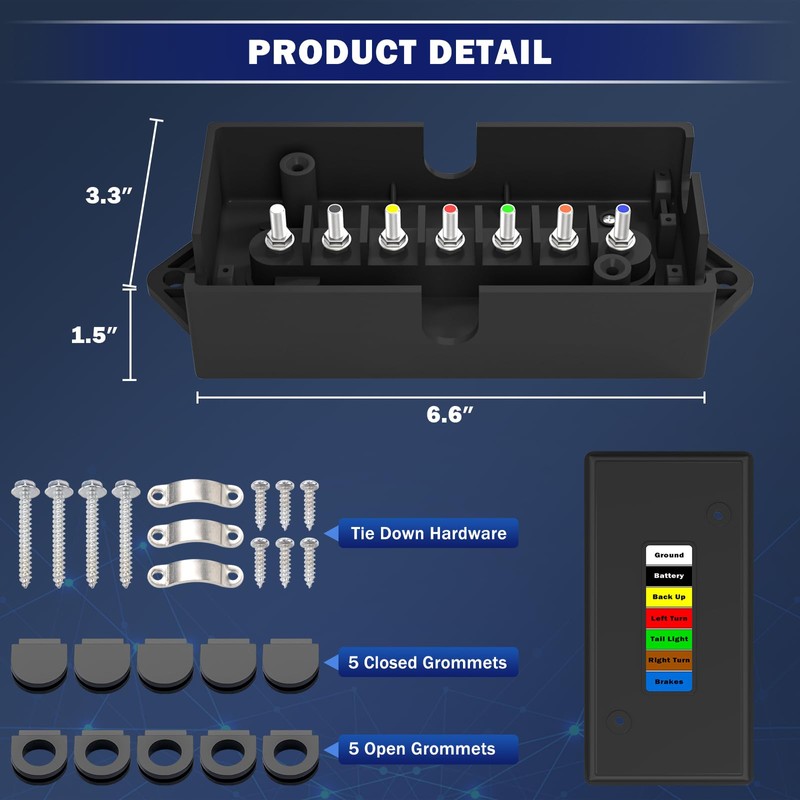 CheeMuii 7 Way Trailer Junction Box Weatherproof 7 Pin Trailer