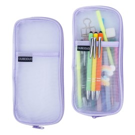 Pencil Case, Pencil Pouch, Pencil Bag, Mesh Pencil Case, Clear Pencil Case With Zipper, Large Capacity Cosmetics Bag, Organizer Box for Adult, Aesthetic Pen Bag for Office School Supplies, Purple