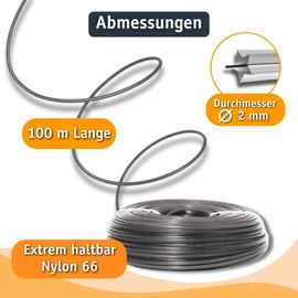 Gardazon Trimmer Line with Reinforcement - 2 mm x 100 m Caution - Extremely Sharp - (Star Profile) Brush Cutter Thread Universal - Mowing Line for Brush Cutter - Replacement Thread for Grass Trimmer -