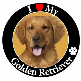 "I Love My Golden Retriever" Car Magnet With Realistic Looking Golden Retriever Photograph In The Center Covered In UV Gloss For Weather and Fading Protection Circle Shaped Magnet Measures 5.25 Inches Diameter