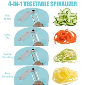 Badelite Vegetable Spiralizer 4-IN-1 Rotating Blade Veggie Spiralizer Zucchini Noodle Maker with Strong Suction Cup Spiral Vegetable Cutter Slicer - Blue