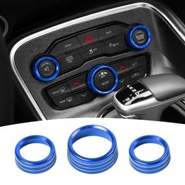 PDKLIN AC Volume Switch Knob Trim Ring Compatible with Dodge Charger 2011+/Challenger 2015+/RAM 2012-2017/Durango 2016-2022/Chrysler 300C 2011+, Aluminum Alloy Interior Accessories 3pcs, Blue
