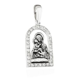 NKlaus Icon Pendant 925 Silver Mother of God of Vladimir 20.5 mm x 13.8 mm Detailed 15503, Silver