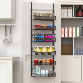 VyGrow Over the Door Pantry Organizer, 6-Tier Over the Door Organizer with Adjustable Basket, Pantry Door Organization for Pantry Kitchen Storage Room Spice Rack, Black