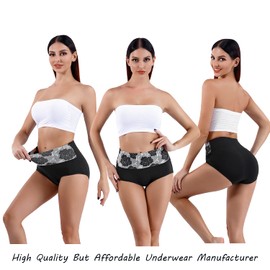 Honzadar Womens High Waist Underwear,Tummy Control briefs,Postpartum Panties,Full Coverage(5Black-XL)