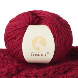 GISIMO 100% Merino Wool Yarn, 6-Ply Luxurious and Soft Yarn for Hand Knitting & Crocheting, 1.76 OZ/50g, 127 yds/116 meters (red, 1 ball)