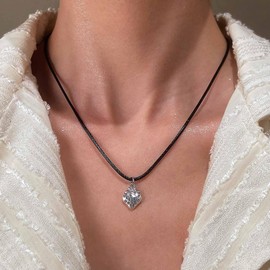 Inateannal Strawberry Pendant Necklace Black Suede Choker Necklace Silver Strawberry Fruit Necklace Leather Rope Necklace Boho Leather Cord Chain Necklace Sweet Strawberry Fruit Necklace, Zinc, No