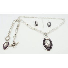 DESIGNER INSPIRED OVAL FILIGREE SILVER NECKLACE EARRINGS BRACELET JEWELRY SET