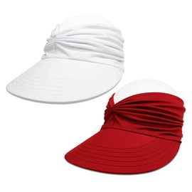 Sun Hat Women Sun Beach Visor Cap UV Protection with Wide Brim for Sports Beach Golf Hiking (Burgundy/White)