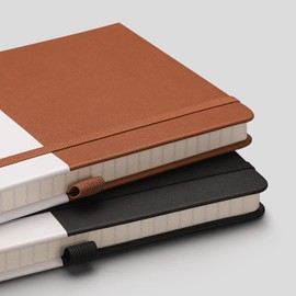 RETTACY Notebook A5 Hardcover, Lined, Pack of 2 - Thick Journal with 376 Numbered Pages, 100 g/m² Paper, 8 Perforated Sheets, Pen Loop, Inner Pocket - Black Brown