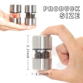 ROLMZJX 2 Pcs Salt and Pepper Grinder Set,Mini Salt shakers,Travel Salt and Pepper Sets,Salt Grinder refillable for Kitchen Camping Gift