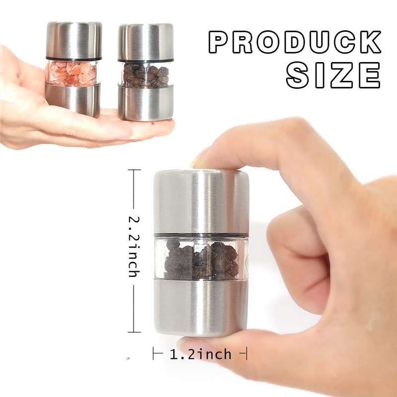 ROLMZJX 2 Pcs Salt and Pepper Grinder Set,Mini Salt shakers,Travel