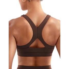 YEOREO Sports Bras for Women High Support Racerback Padded Running Bra Tracii Square Neck Wireless Workout Gym Crop Top Cocoa M