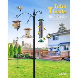 iBorn Nyjer & Thistle Bird Feeder for Outdoors Hanging，Finch Feeders for Outside，Metal Tube Bird Feeder 14 Inch with 12 Small Ports,8 Metal Perches,Green