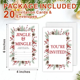 luixd Merry Christmas Party Invitation Cards With Envelopes - Jingle & Mingle Xmas Greenery Double-Sided Fill In Style Invitation Cards, Party Favor & Decorations(Pack Of 20) - A06