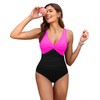 Holipick Hot Pink Black Women Tummy Control One Piece Swimsuit
