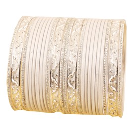 Touchstone New Colorful 2 Dozens Bangle Collection Indian Bollywood Alloy Metal Textured Vanilla White Designer Special Large Size Bangle Bracelets Set of 24 in Antique Gold Tone for Women.