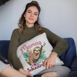 glitzertassen.de® Mama's Schnarchecke Cushion with Saying Gift Mother's Day Cushion with Print Love Decorative Photo Cushion Cuddly Cushion White/Blue