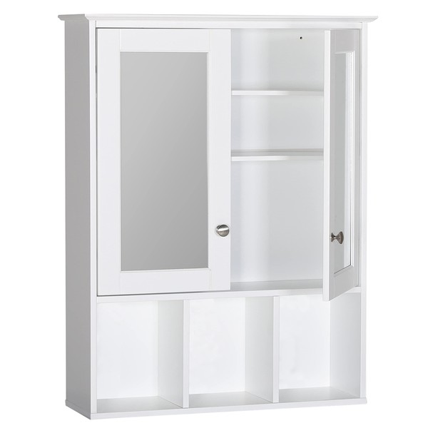 MUPATER Oversized Bathroom Medicine Cabinet Wall Mounted Storage with Mirrors, Hanging Bathroom Wall Cabinet Organizer with Two Adjustable Shelves and Three Open Compartments, White