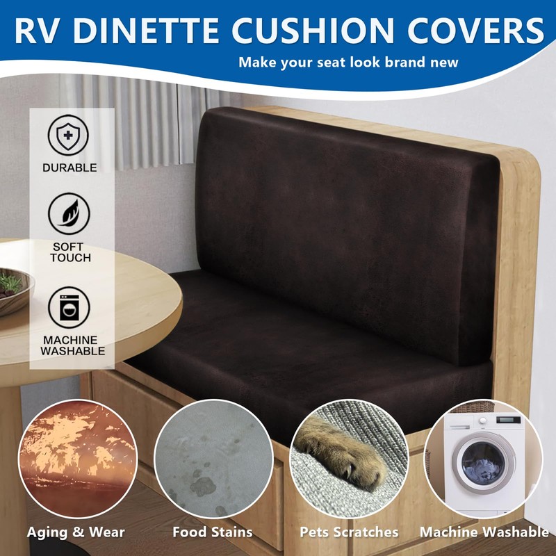 ANARACHON Leather Look RV Camper Dinette Cushion Covers, Washable RV