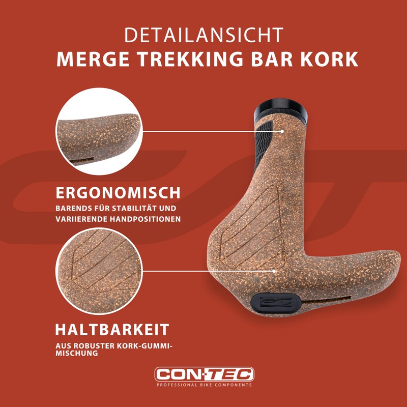 CONTEC Bicycle Grips Merge Trekking Bar Cork, Length 140 mm,