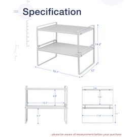 Nxconsu 2Pack Cabinet Shelves Stackable Shelf Organizer Rack Riser for Kitchen Cabinet Pantry Cupboard Counter Countertop Home Organization Storage Space Saver Heavy Duty Metal Nonslip White Wide