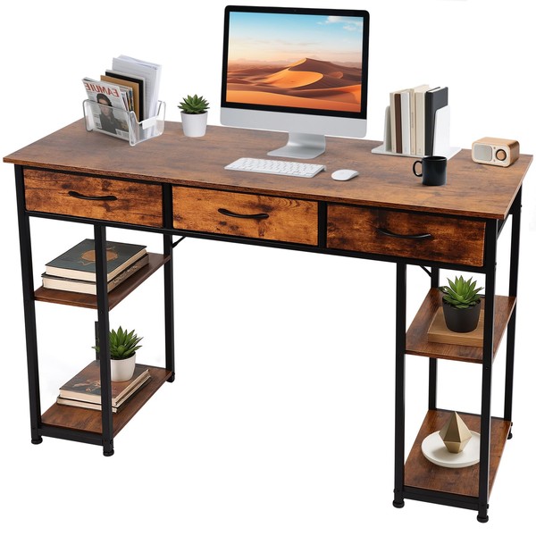 47 Inch Computer Desk with Storage Shelves & Fabric Drawers,