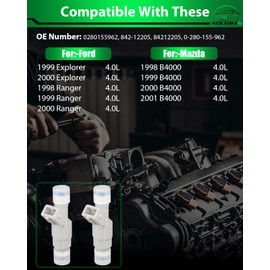 SZKAIDAG 0280155962 4.0L Explorer Ranger B4000 Fuel Injectors Set of 6 Compatible with for:-Ford Explorer 1999 2000, Ranger 1998 1999 2000, for:-Mazda B4000 1998 1999 2000 2001, Replaces for 842-12205