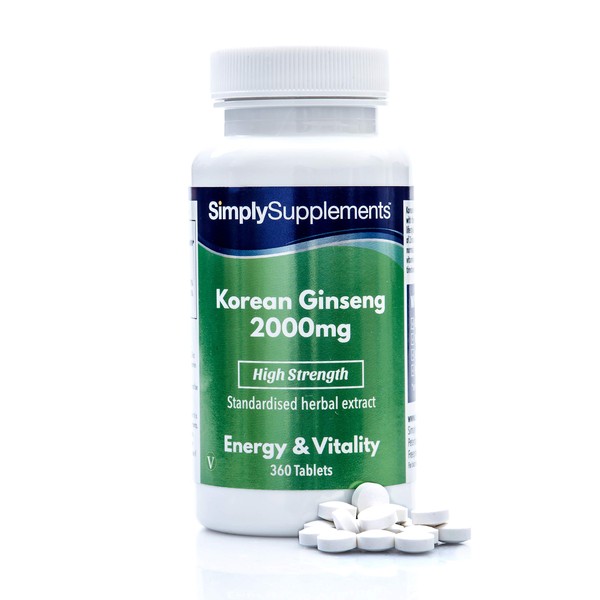 Korean Ginseng 2000 mg - 360 Tablets - Suitable for Vegans - Supply for up to 1 Year - SimplySupplements