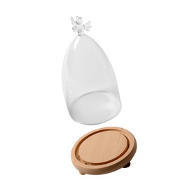 CORHAD 1Set Flower Glass Dome Cover with Wooden Base Decorative Cloche for Floral Displays and Artworks for Home Decor and Giving