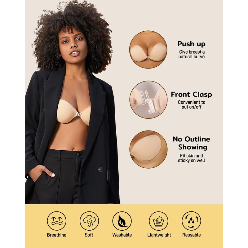 Niidor Backless Strapless Bra Push Up Invisible Bra Nude