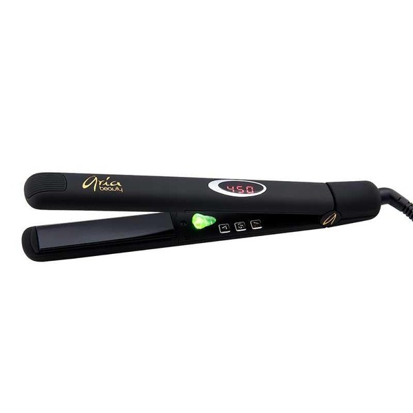 Aria Beauty Stand Out 1" Black Infrared Straightener Flat Iron, Heats to 450 Degrees, 1 inch Plates, Top Industry Performance, Dual Voltage, 9ft Cord