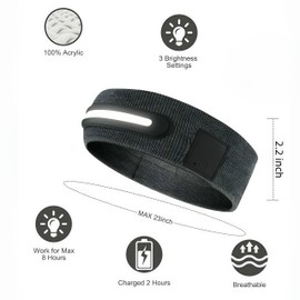 Zyntrazy LED Sports Headband, 3 Light Modes, 2-in-1 Design for Running, Tennis, Camping, Cycling，Unisex Gift for Men, Women (Gray)