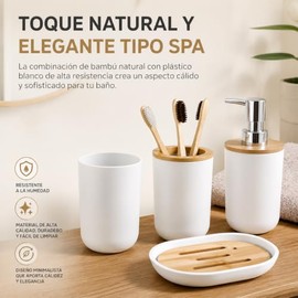 Set 4 Baño Dispensador, Jabonera, Porta Cepillos, Vaso Blanco