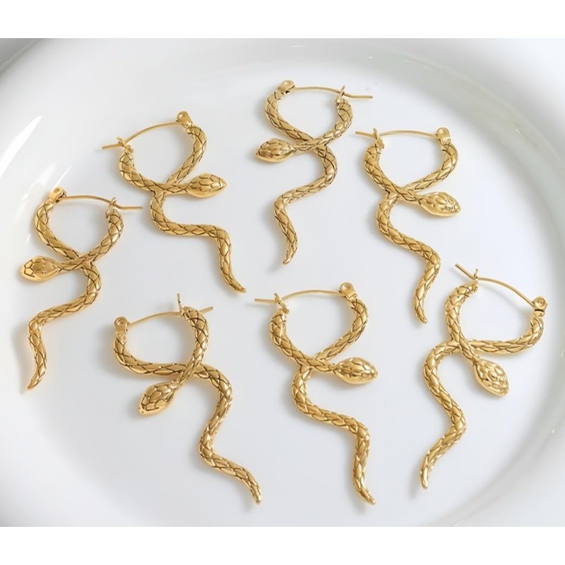 Snake Statement Drop Earrings Elegant Gold Twisted Hoop Earrings