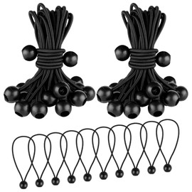Bungee Straps with Ball, Pack of 50 Tarpaulin Tensioners with Ball, 15 cm Tarpaulin Attachment, Rubber Tensioner, Tent Rubber, Expander Loops for Tarpaulins, Tents, Banners, Gazebos (Black)
