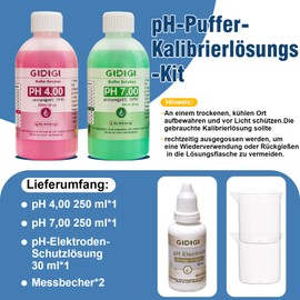 pH Meter Calibration Solution Kit, Contains pH 7.00, 10.01 and pH Electrode Protection Solution, pH Calibration Buffer Solution 250ml*2, pH Probe Storage Solution 30ml*1, pH Meter Accessories
