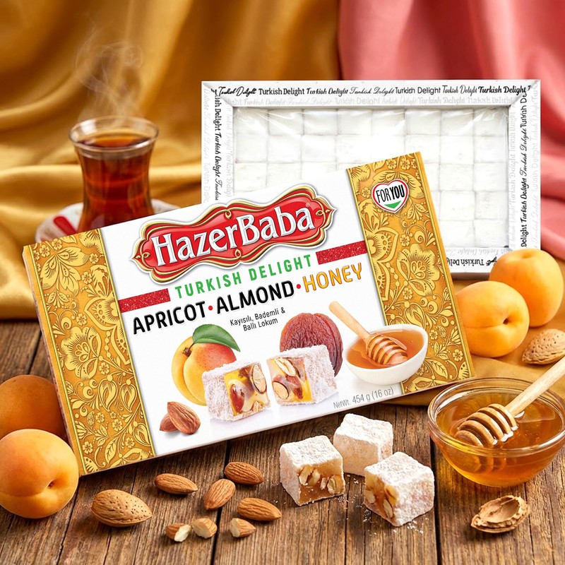 Hazer Baba Turkish Delight Candy with Apricot, Almond & Honey,