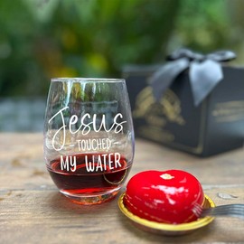Jesus Touched My Water Wine Glass, Christian Birthday Gifts for Women, Funny Wine Glass Gift for Friends, Inspirational Religious Birthday Gifts for Mom Boss Teacher Coworker
