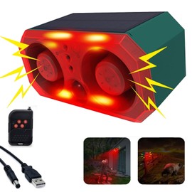 Solar Outdoor Motion Detector Sensor Alarm, Personalize Recording Siren & Strobe Lights, 2*130db Dual-Specker, builtin 13 Sounds Modes Bluff & Intimidate Warning with Remote Controller (1)