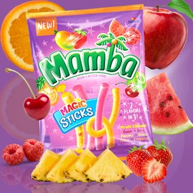 Mamba Candy Individually Wrapped Fruit Sticks, Fruity Chews Mixed Flavor Chewy Candies Assortment Bag, Pack of 2