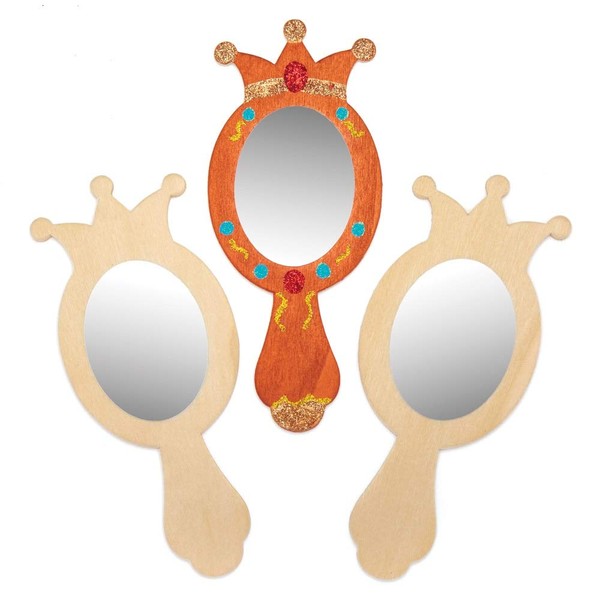 Baker Ross AW472 Princess Wooden Mirror - Pack of 4, Fantasy Arts and Craft Kits for Kids Activities to Make, Decorate and Play with
