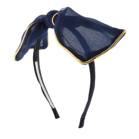 Wire Bow Chiffon Headband with Trim for Girls - Navy