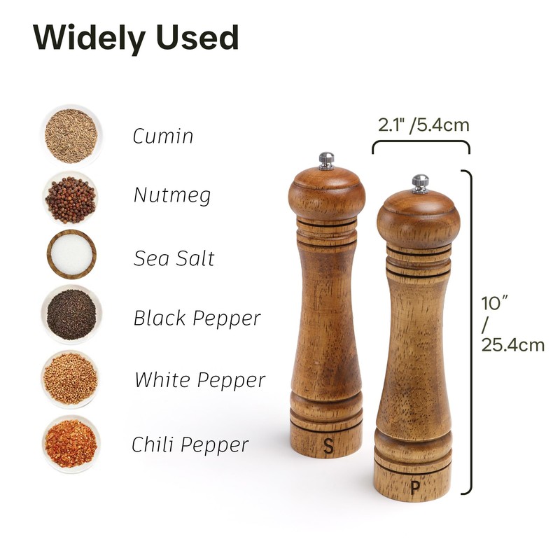 M JINGMEI Wooden Salt and Pepper Grinder Set, Premium Oak