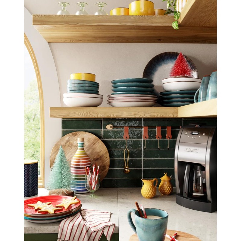 Sango 16-Piece Stoneware Dinnerware Set for 4, Glossy Blue &