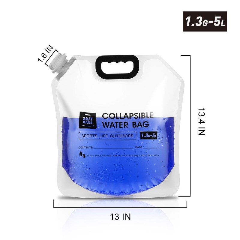 24/7 BAGS 8 Pack Collapsible Water Container Bag 1.3 Gallon/5
