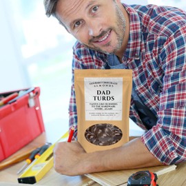 Dad Turds Gourmet Chocolate Almonds - Cocoa Dusted Kepperton Dark Chocolate Almonds - Funny Candy Gifts for Men Fathers Day, Birthdays, Christmas Stocking Fillers for Dads, Daddy, Grandpa