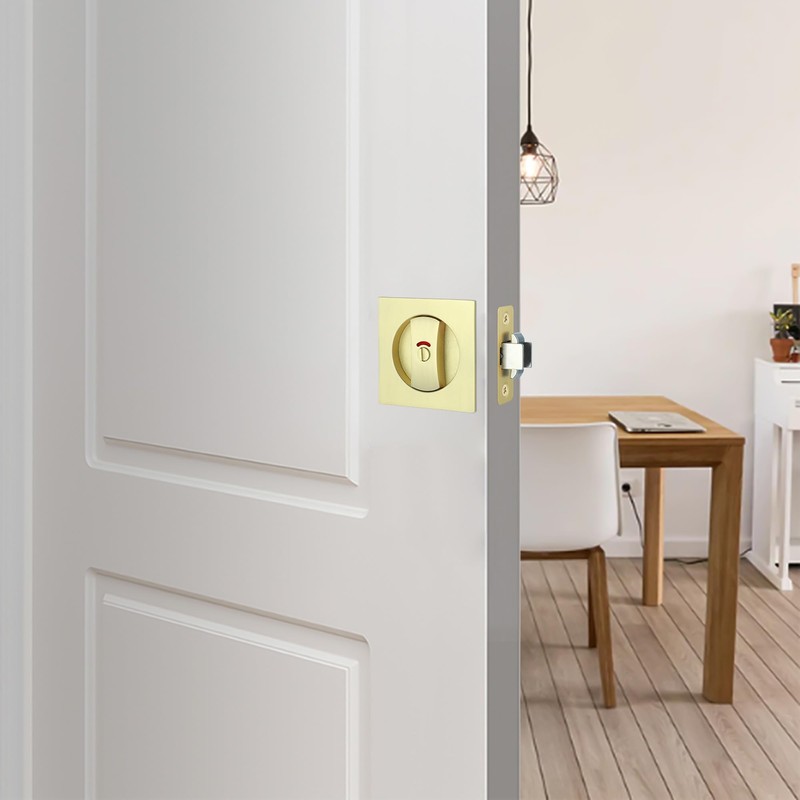 Malimali Pocket Door Lock, Brushed Gold Pocket Door Hardware Square